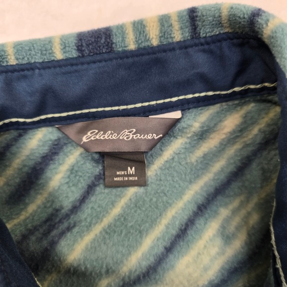 Eddie Bauer Fleece Shirt Mens Medium Teal Blue Native Stripe Pattern Colorful - Picture 5 of 10